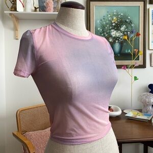 Aritzia Sunday Best Sheer Lavender and Pink Short Sleeve Top